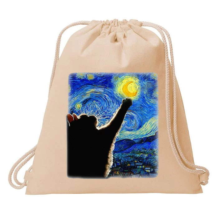 Starry Night Cat Van Gogh Cat Cat Lover Cat Mom Cat Da Drawstring Bag