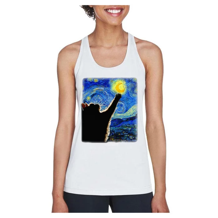 Starry Night Cat Van Gogh Cat Cat Lover Cat Mom Cat Da Women's Racerback Tank