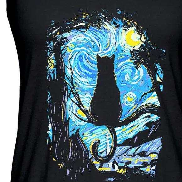 Starry Night Cat Van Gogh Cat Ladies Essential Flowy Tank