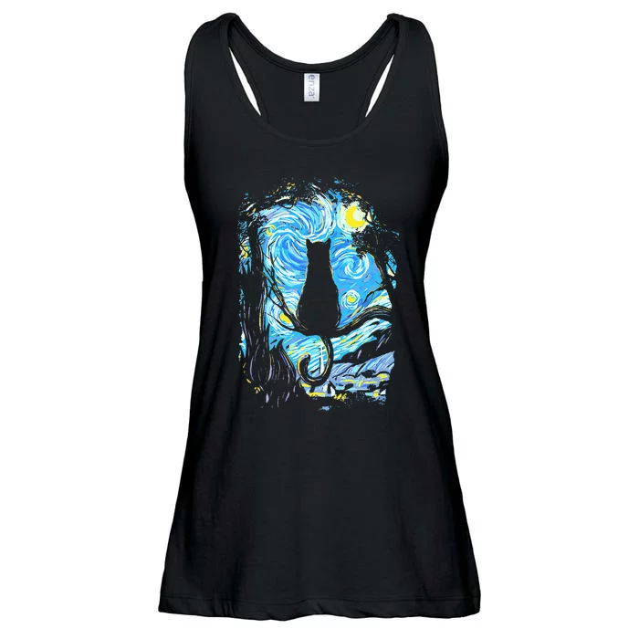 Starry Night Cat Van Gogh Cat Ladies Essential Flowy Tank