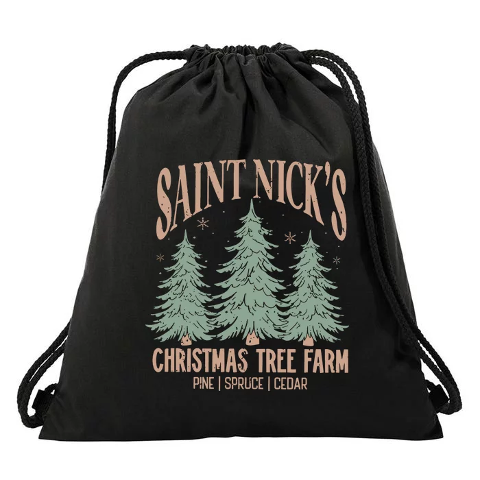 Saint Nicks Christmas Tree Farm Drawstring Bag