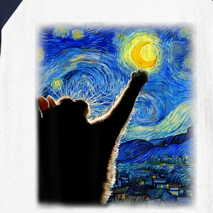 Starry Night Cat, Van Gogh Cat, Cat Lover, Cat Mom, Cat Dad Baseball Sleeve Shirt