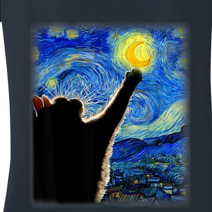 Starry Night Cat, Van Gogh Cat, Cat Lover, Cat Mom, Cat Dad Women's V-Neck T-Shirt