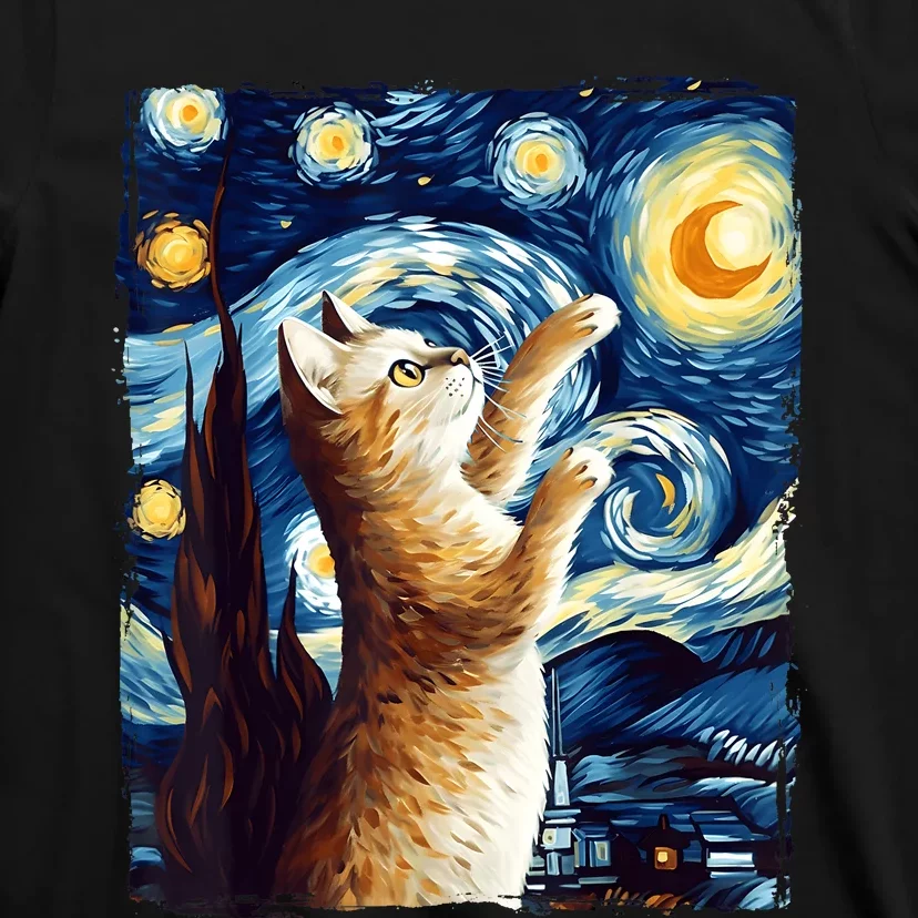 Starry Night Cat, Van Gogh Cat, Cat Lover, Cat Mom, Cat Dad T-Shirt