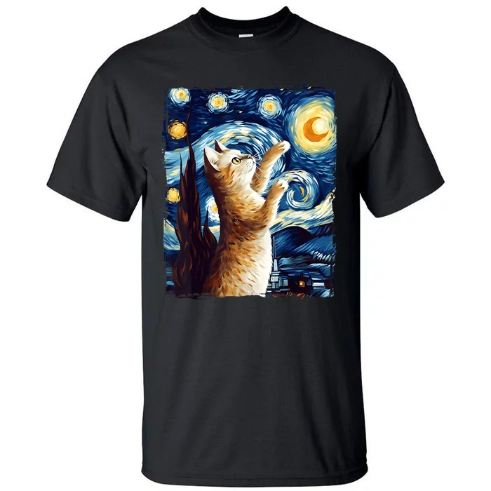 Starry Night Cat, Van Gogh Cat, Cat Lover, Cat Mom, Cat Dad Tall T-Shirt