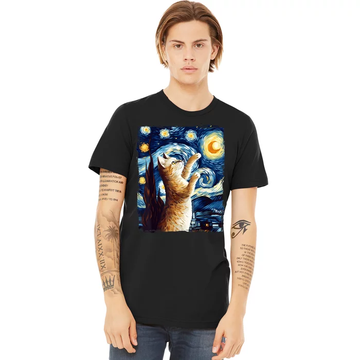 Starry Night Cat, Van Gogh Cat, Cat Lover, Cat Mom, Cat Dad Premium T-Shirt