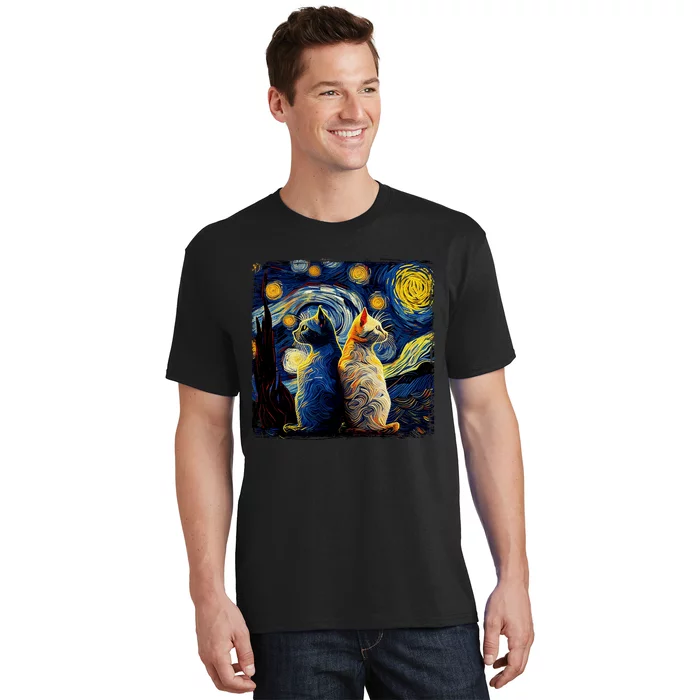 Starry Night Cat Funny Cat Graphic Cute Cat Lover T-Shirt