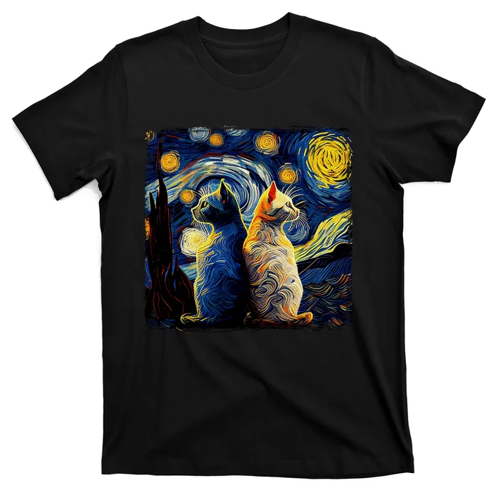 Starry Night Cat Funny Cat Graphic Cute Cat Lover T-Shirt