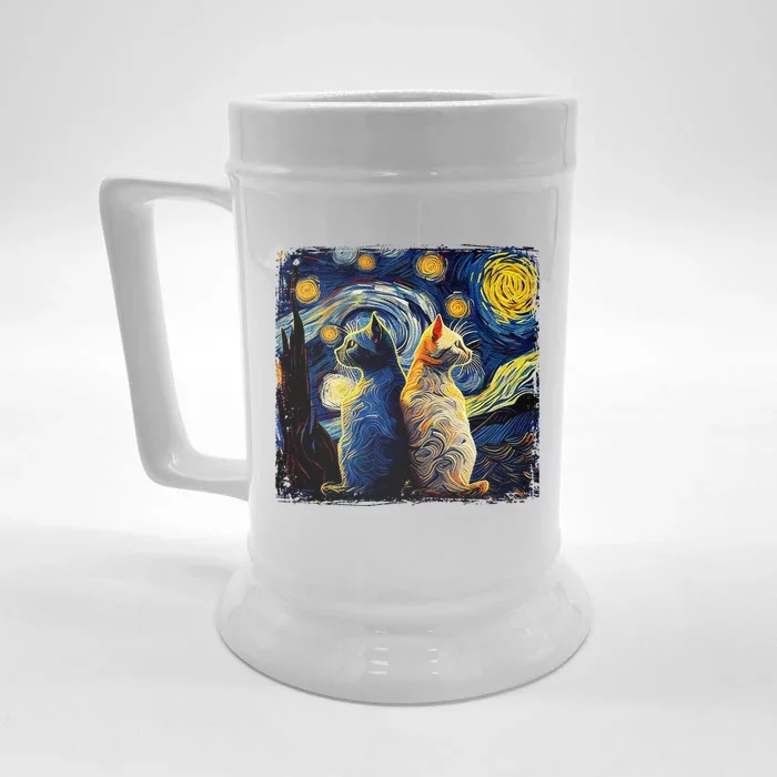 Starry Night Cat Funny Cat Graphic Cute Cat Lover Front & Back Beer Stein