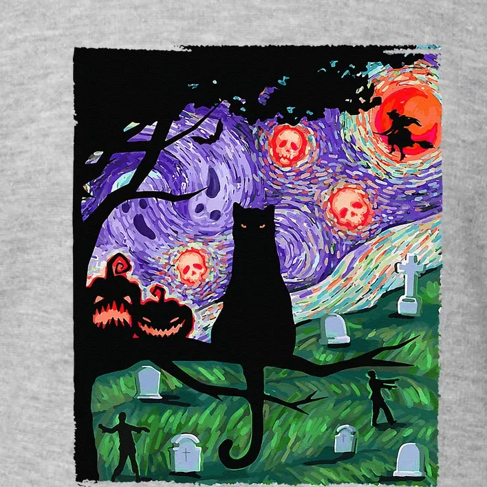 Scary Night Cat Van Gogh Cat Black Halloween Pumpkin Art Toddler Sweatshirt