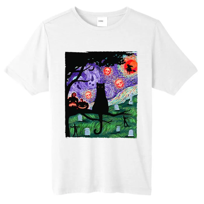 Scary Night Cat Van Gogh Cat Black Halloween Pumpkin Art ChromaSoft Performance T-Shirt