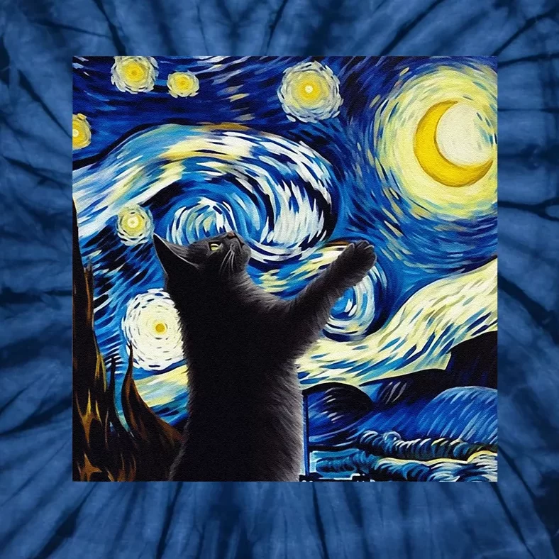 Starry Night Cat Van Gogh CatBlack Cat Tie-Dye T-Shirt