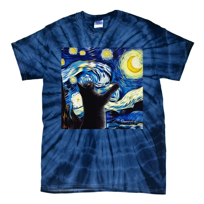 Starry Night Cat Van Gogh CatBlack Cat Tie-Dye T-Shirt