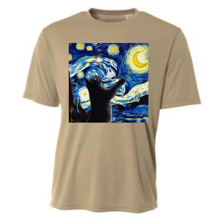 Starry Night Cat Van Gogh CatBlack Cat Cooling Performance Crew T-Shirt