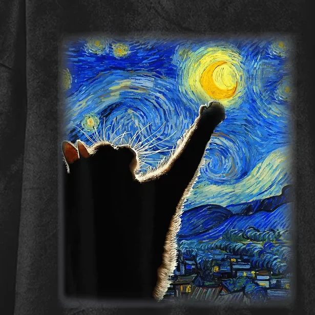 Starry Night Cat, Van Gogh Cat, Cat Lover, Cat Mom, Cat Dad Hooded Wearable Blanket