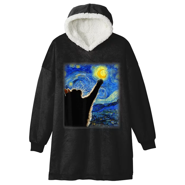 Starry Night Cat, Van Gogh Cat, Cat Lover, Cat Mom, Cat Dad Hooded Wearable Blanket