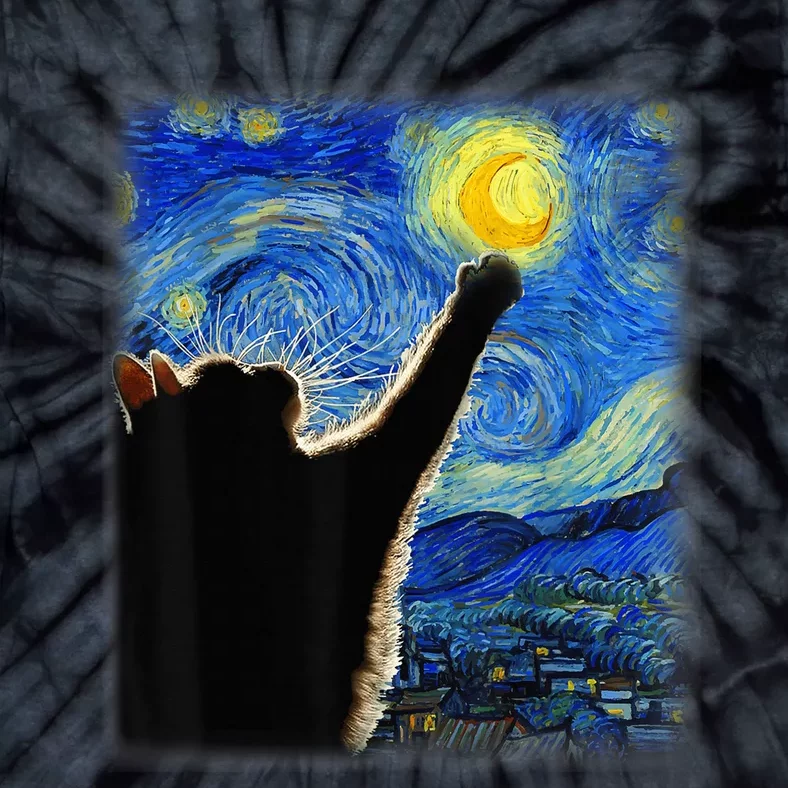 Starry Night Cat, Van Gogh Cat, Cat Lover, Cat Mom, Cat Dad Tie-Dye T-Shirt