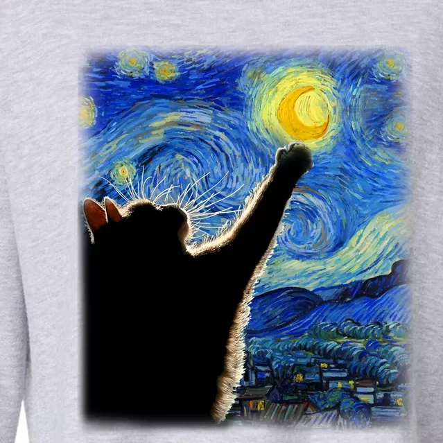 Starry Night Cat Van Gogh Cat Cat Lover Cat Mom Cat Dad Gift Cropped Pullover Crew