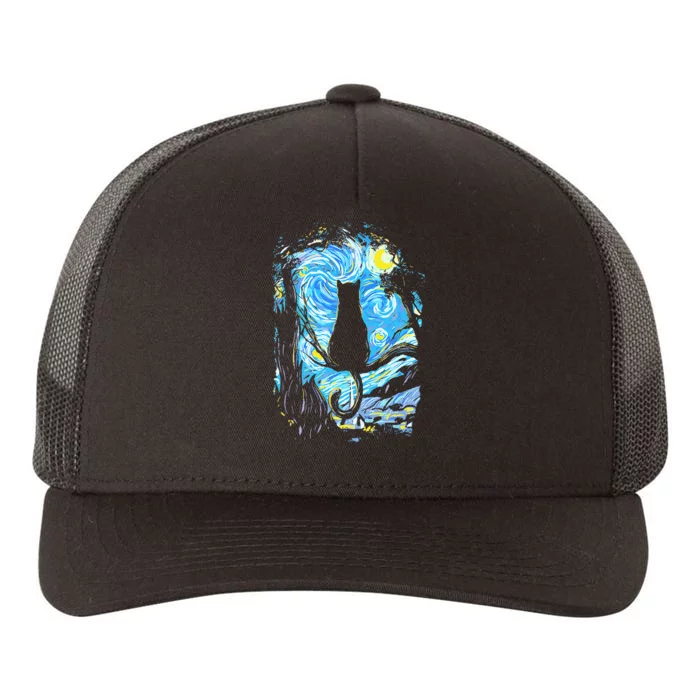 Starry Night Cat Van Gogh Cat Yupoong Adult 5-Panel Trucker Hat