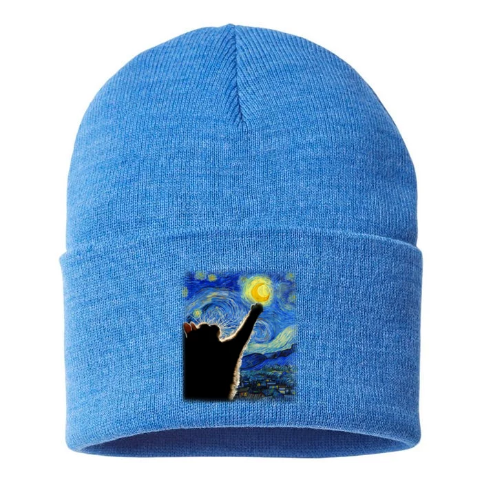 Starry Night Cat Van Gogh Cat Cat Lover Cat Mom Cat Dad Gift Sustainable Knit Beanie