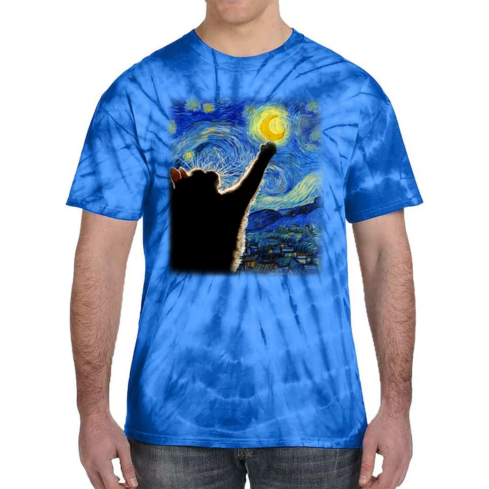 Starry Night Cat Van Gogh Cat Cat Lover Cat Mom Cat Dad Gift Tie-Dye T-Shirt