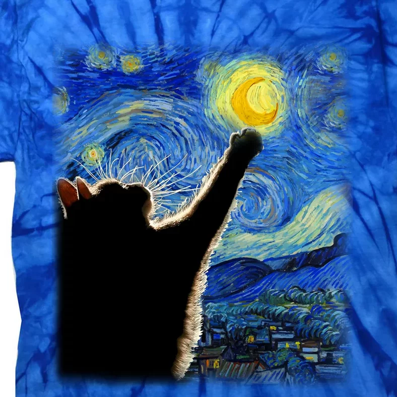 Starry Night Cat Van Gogh Cat Cat Lover Cat Mom Cat Dad Gift Tie-Dye T-Shirt