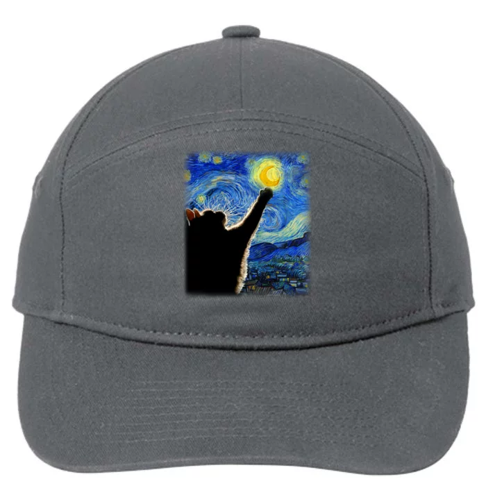 Starry Night Cat Van Gogh Cat Cat Lover Cat Mom Cat Dad Gift 7-Panel Snapback Hat