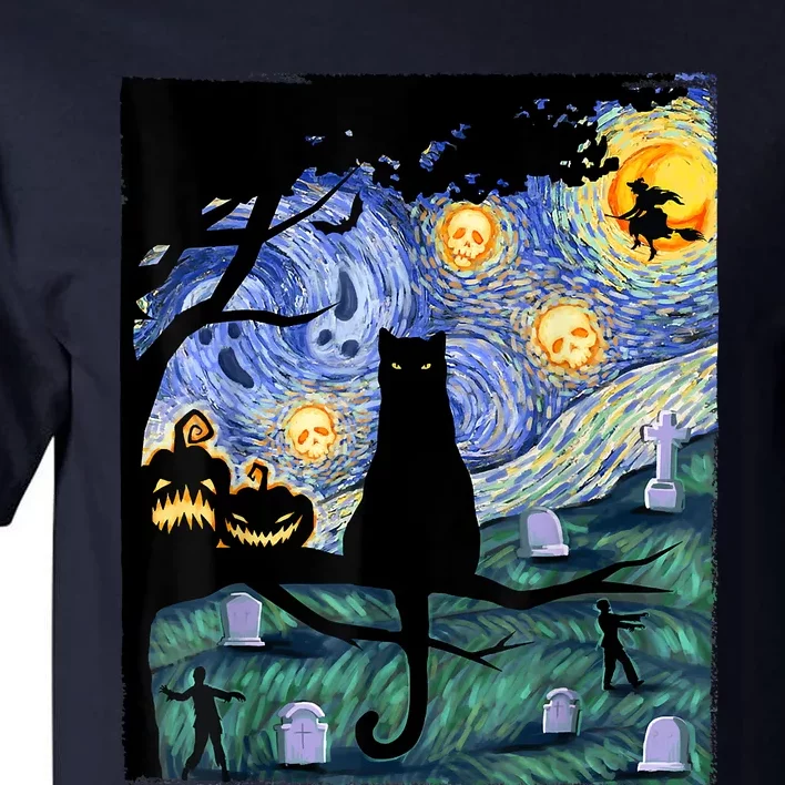 Scary Night Cat Tee, Van Gogh Gift, Halloween Tall T-Shirt