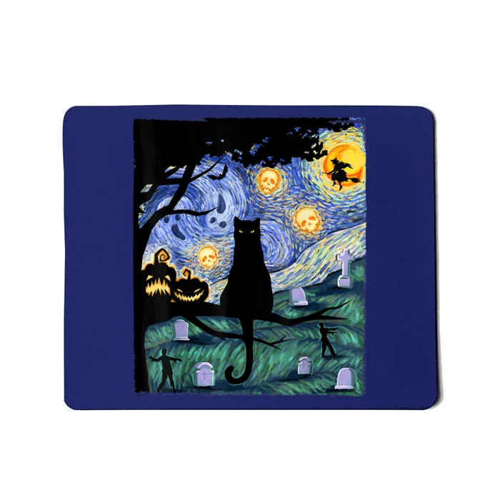 Scary Night Cat Tee, Van Gogh Gift, Halloween Mousepad