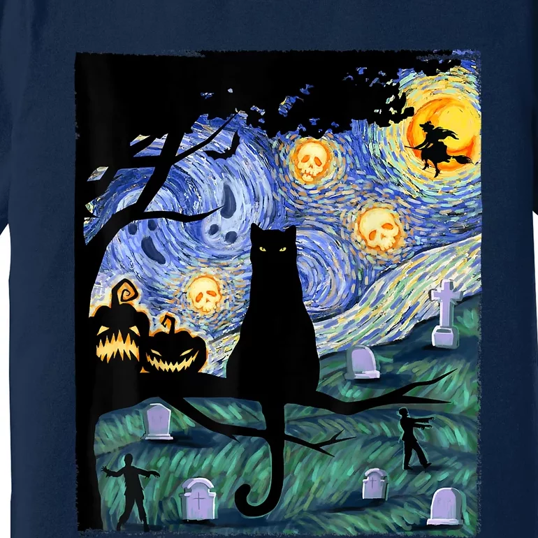 Scary Night Cat Tee, Van Gogh Gift, Halloween Premium T-Shirt