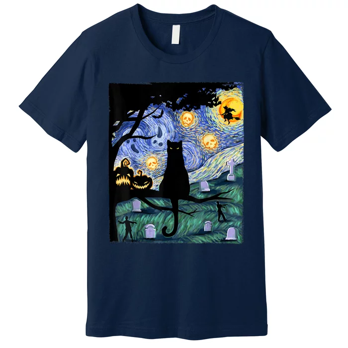 Scary Night Cat Tee, Van Gogh Gift, Halloween Premium T-Shirt