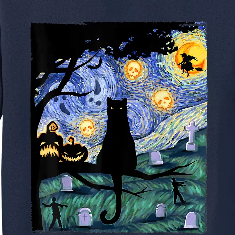 Scary Night Cat Tee, Van Gogh Gift, Halloween Tall Sweatshirt