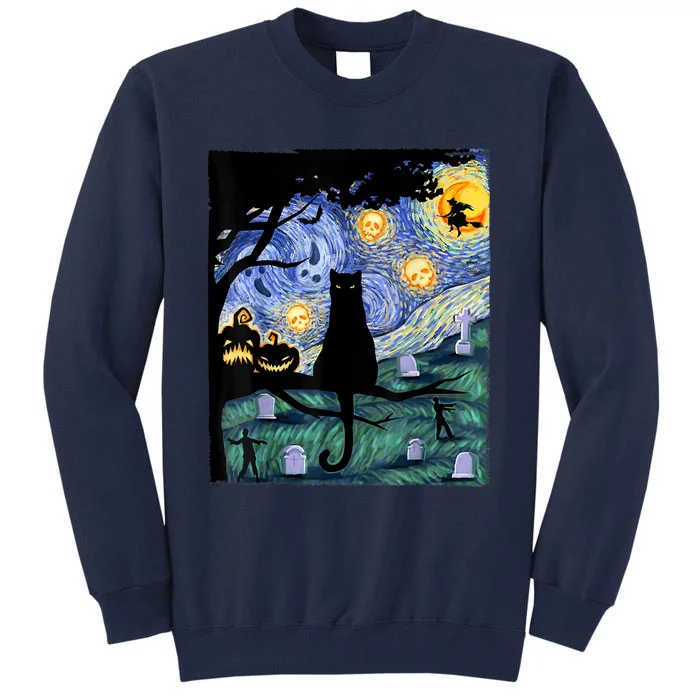 Scary Night Cat Tee, Van Gogh Gift, Halloween Tall Sweatshirt