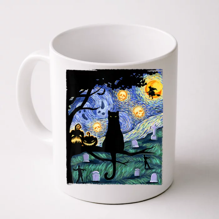 Scary Night Cat Tee, Van Gogh Gift, Halloween Front & Back Coffee Mug