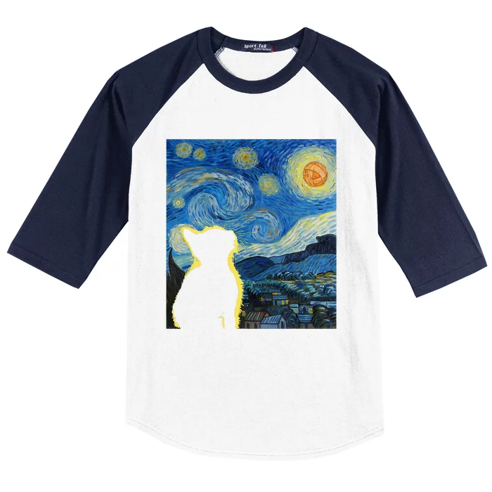 Starry Night Cat Van Gogh Cat Cat Lover Cat Mom Cat Dad Baseball Sleeve Shirt