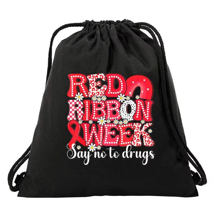 Say Not Drug Free Say Yes Kindness Red Ribbon Week Rainbow Drawstring Bag