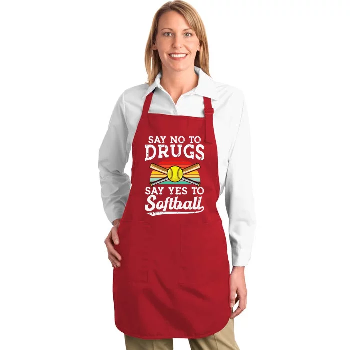 Say No Drugs Say Yes To softball Anti drug Red Ribbon Week Full-Length Apron With Pocket