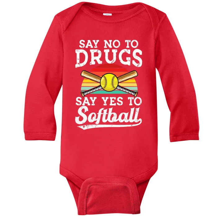 Say No Drugs Say Yes To softball Anti drug Red Ribbon Week Baby Long Sleeve Bodysuit