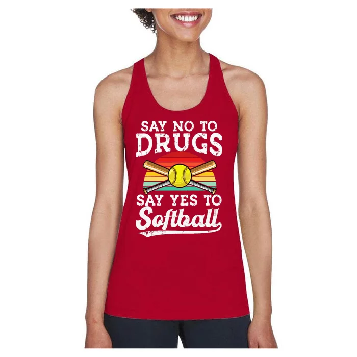 Say No Drugs Say Yes To softball Anti drug Red Ribbon Week Women's Racerback Tank