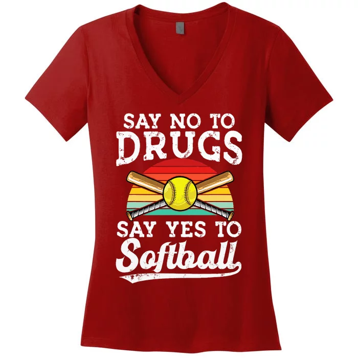 Say No Drugs Say Yes To softball Anti drug Red Ribbon Week Women's V-Neck T-Shirt