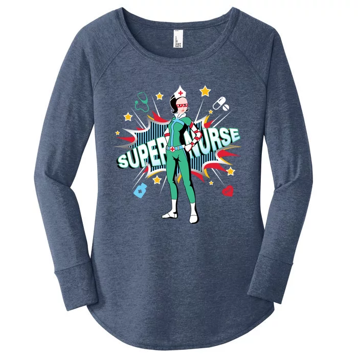 Super Nurse Funny Gift Best Superhero Funny Rn Nurse Gift Women's Perfect Tri Tunic Long Sleeve Shirt