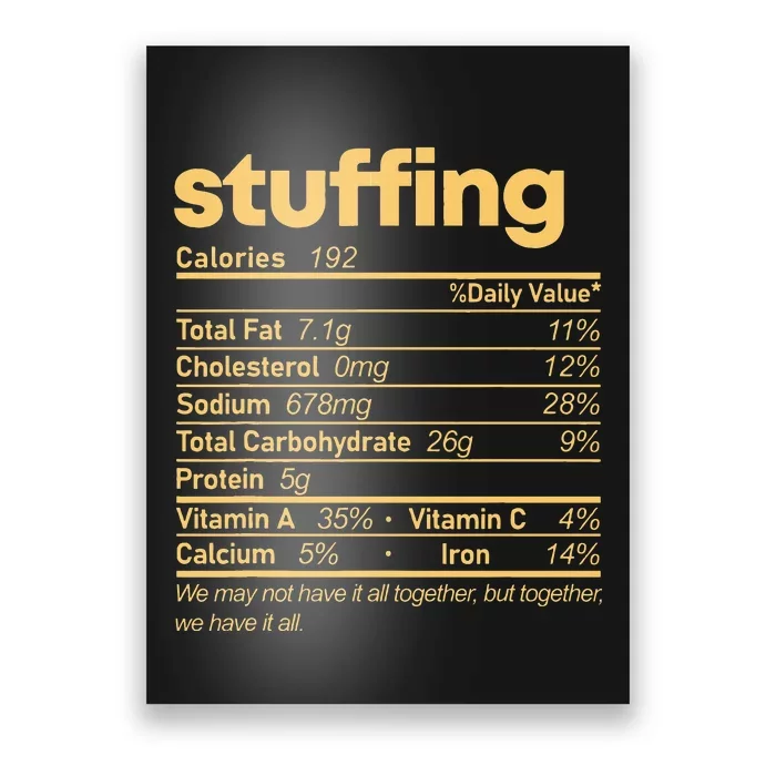 Stuffing Nutrition Facts Food Matching Family Thanksgiving Poster