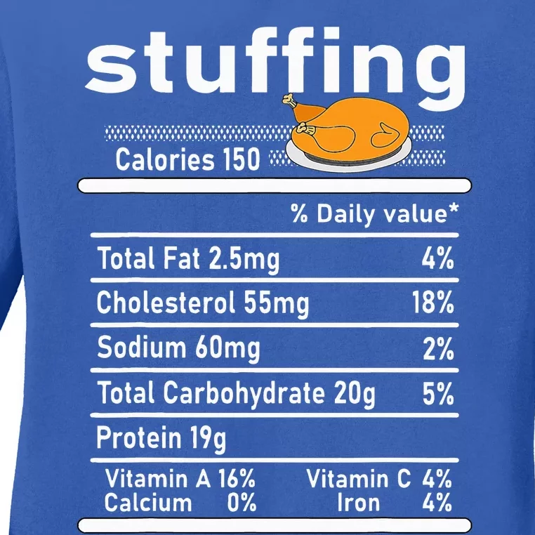 Stuffing Nutrition Facts  Thanksgiving Costume Turkey Day Ladies Long Sleeve Shirt