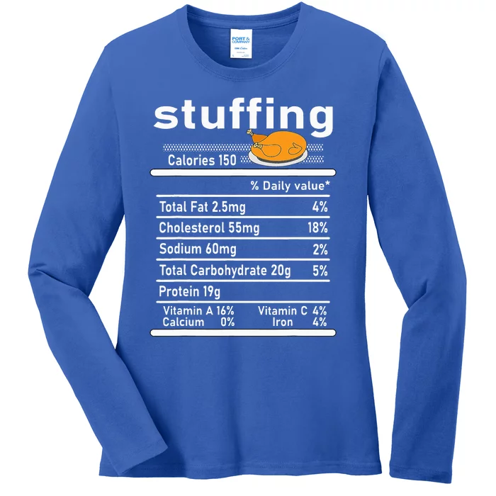 Stuffing Nutrition Facts  Thanksgiving Costume Turkey Day Ladies Long Sleeve Shirt