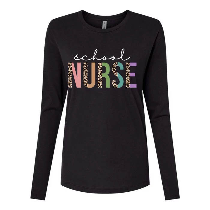 School Nurse Fancy Leopard Logo Womens Cotton Relaxed Long Sleeve T-Shirt