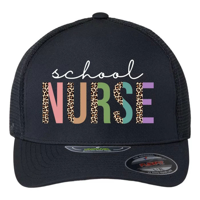 School Nurse Fancy Leopard Logo Flexfit Unipanel Trucker Cap