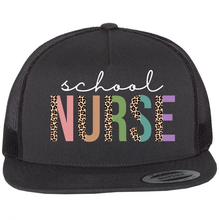 School Nurse Fancy Leopard Logo Flat Bill Trucker Hat