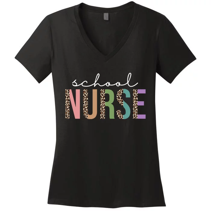 School Nurse Fancy Leopard Logo Women's V-Neck T-Shirt