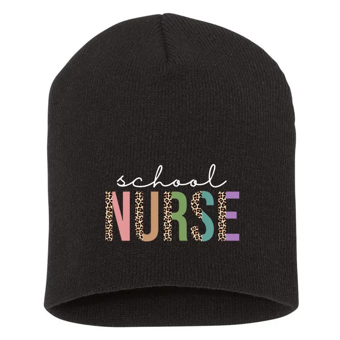 School Nurse Fancy Leopard Logo Short Acrylic Beanie