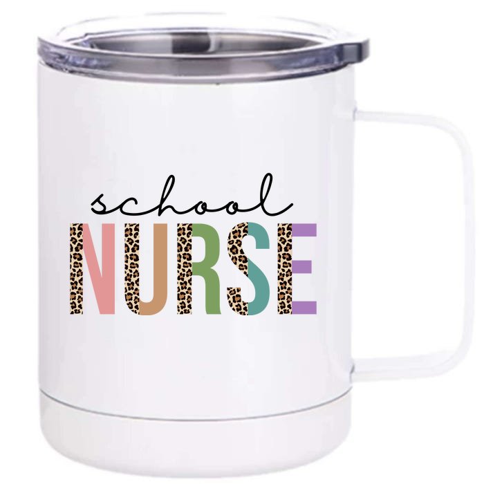 School Nurse Fancy Leopard Logo Front & Back 12oz Stainless Steel Tumbler Cup